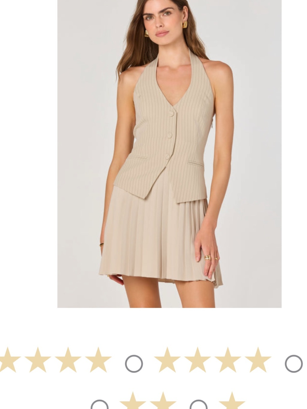 Astr the label Beige Halter Vest and Pleated Mini Dress